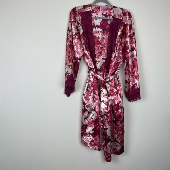 Amoureuse Pink Floral Lace Silky Robe Size Large 18/20 - Picture 1 of 7